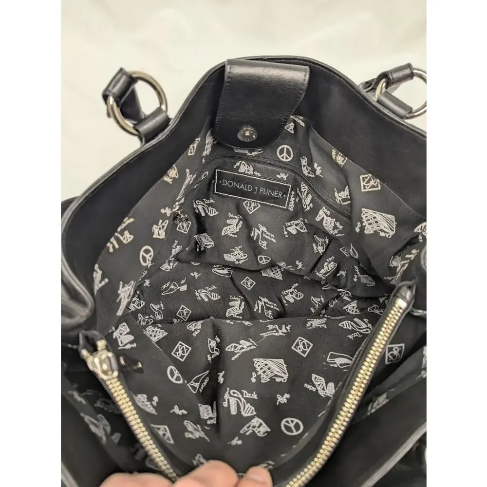 Donald J. Pliner Black Leather Satchel Tote Shoulder Bag Purse with Change Purse - Picture 3 of 9